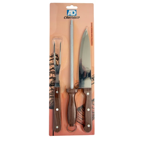 Kit Churrasco 3 Pc Faca/chaira/garfo