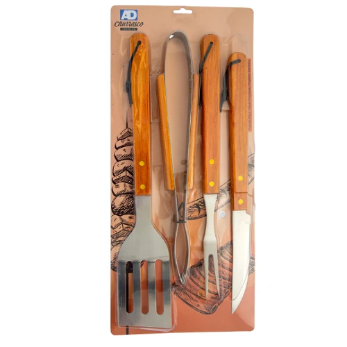 Kit Churrasco 4 Pc Faca/garfo/pegador/espatula