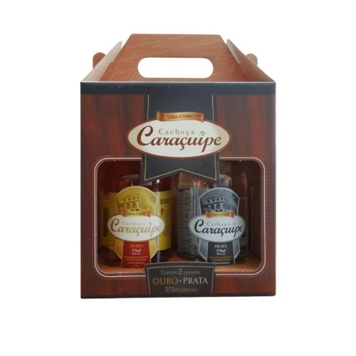 ESTOJO DE CACHAÇA CARAÇUÍPE OURO E PRATA